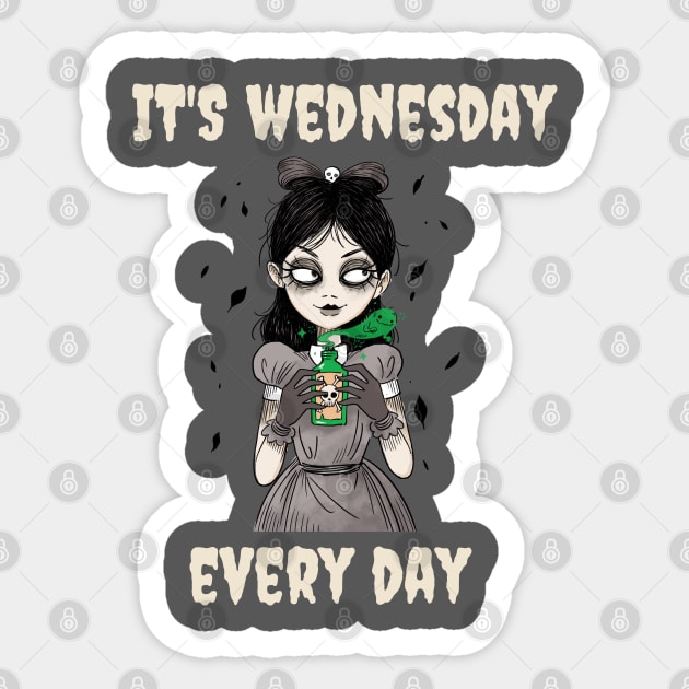 It’s Wednesday Every Day – Gothic Halloween Girl Sticker by Stylecombinator